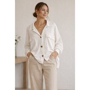 Bucket List Leah Ribbed Button Front Sweater Top Size L White Oversized